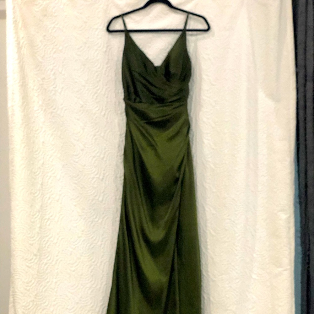 David’s bridal bridesmaid floor length dress with side slit